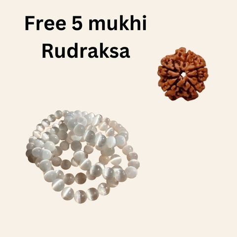 Natural Rock Crystal Real Sphatik Bracelet + 5 Mukhi Rudraksha Free - Image 3