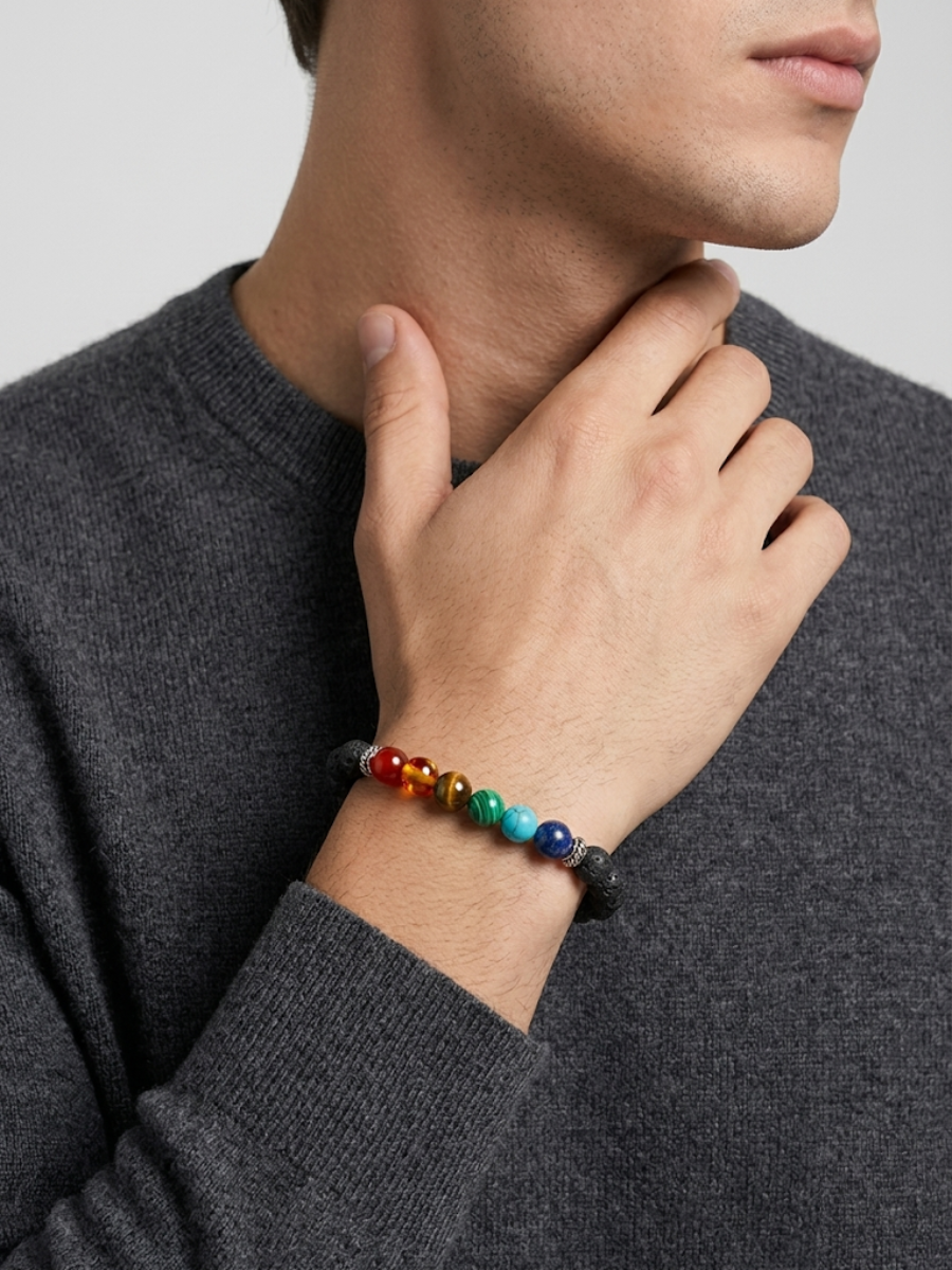 7 CHAKRA LAVA STONE BRACELET FOR MEN AND WOMEN - Image 3
