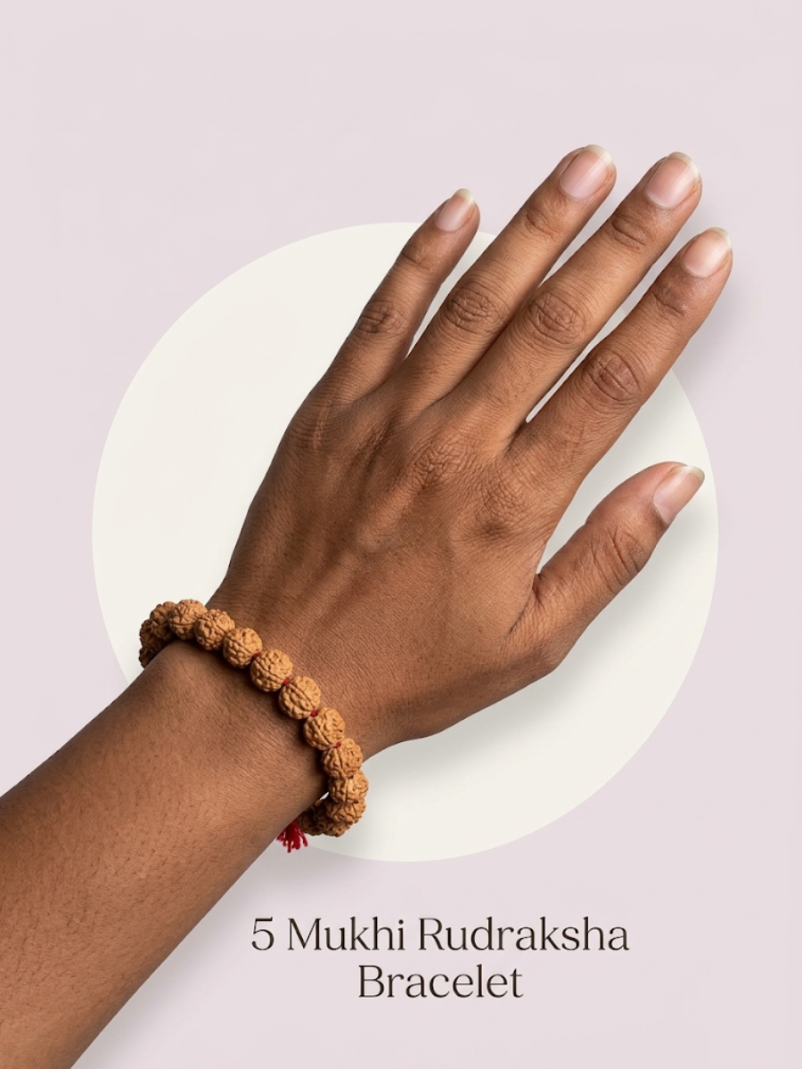 5 MUKHI NATURAL RUDRAKSHA SPIRITUAL BRACELET FOR MEN AND WOMEN