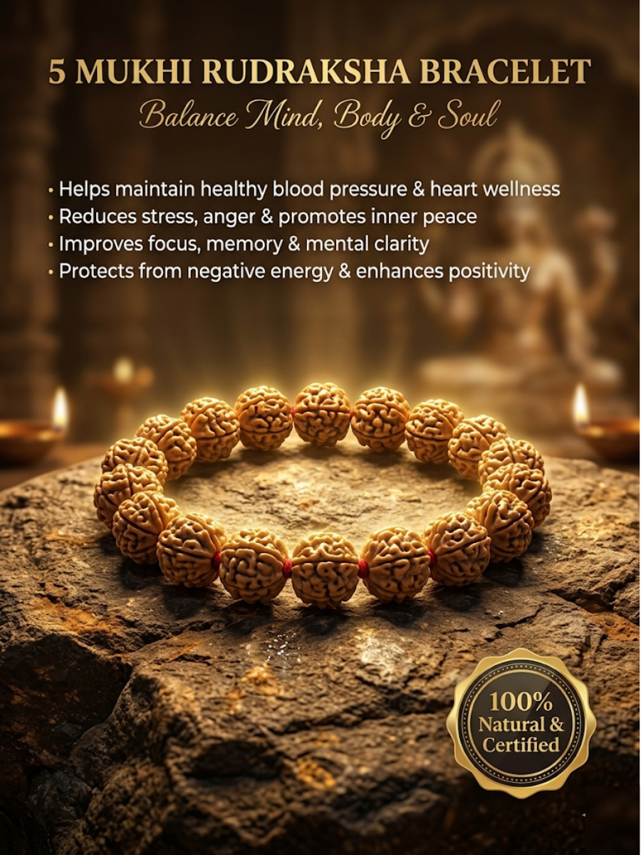 5 MUKHI NATURAL RUDRAKSHA SPIRITUAL BRACELET FOR MEN AND WOMEN - Image 3