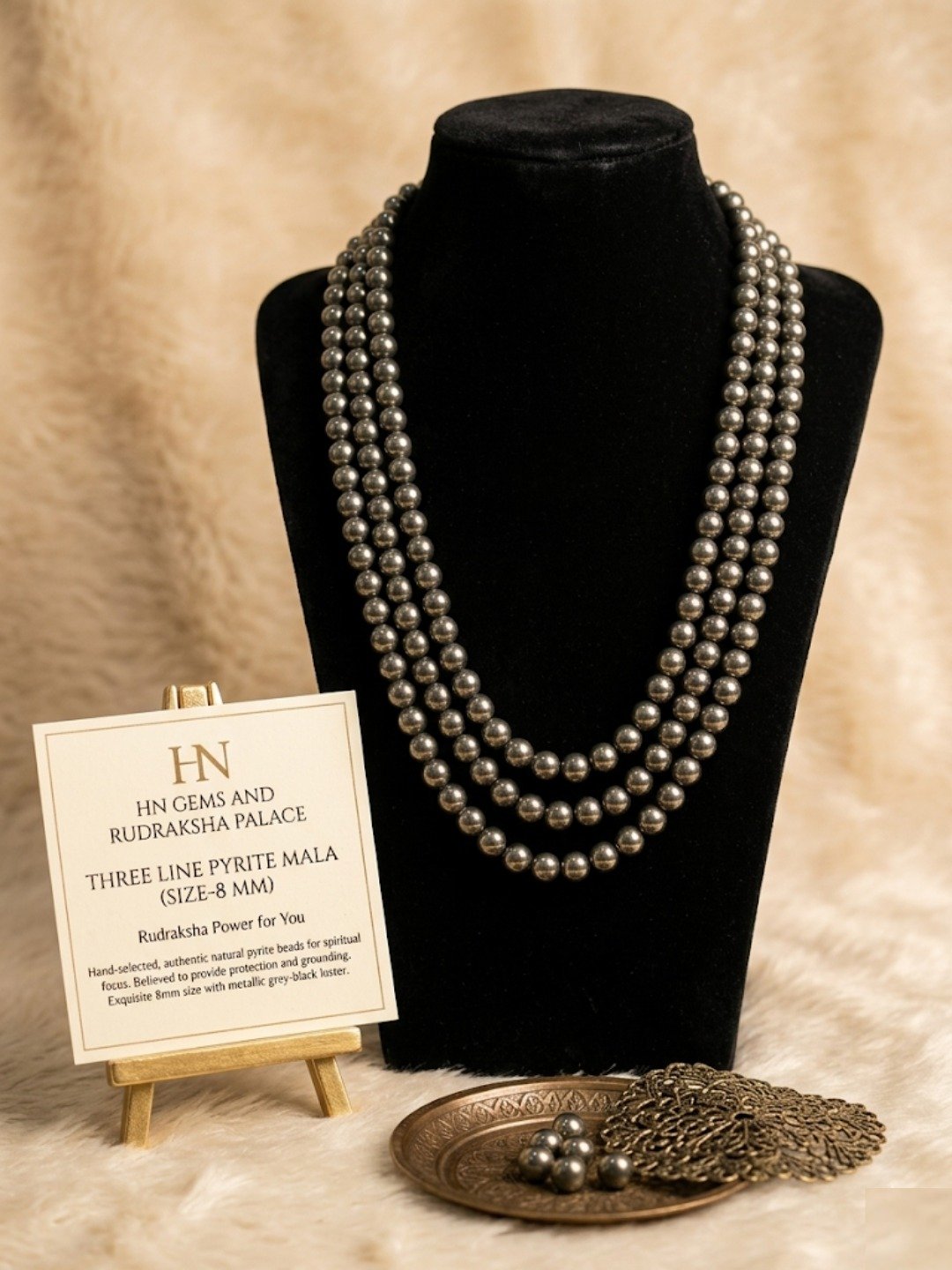 Natural Pyrite Stone Three Line Mala