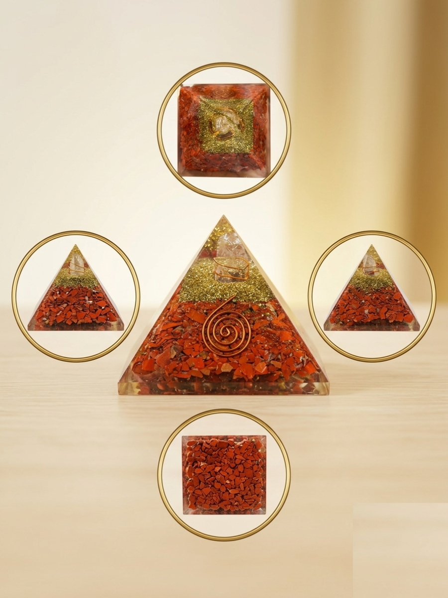 Original Red Jasper Orgone Pyramid with Copper Spiral & Crystal Point - Image 3